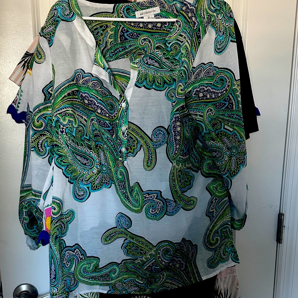 Liz Claiborne Green and Blue Paisley Blouse